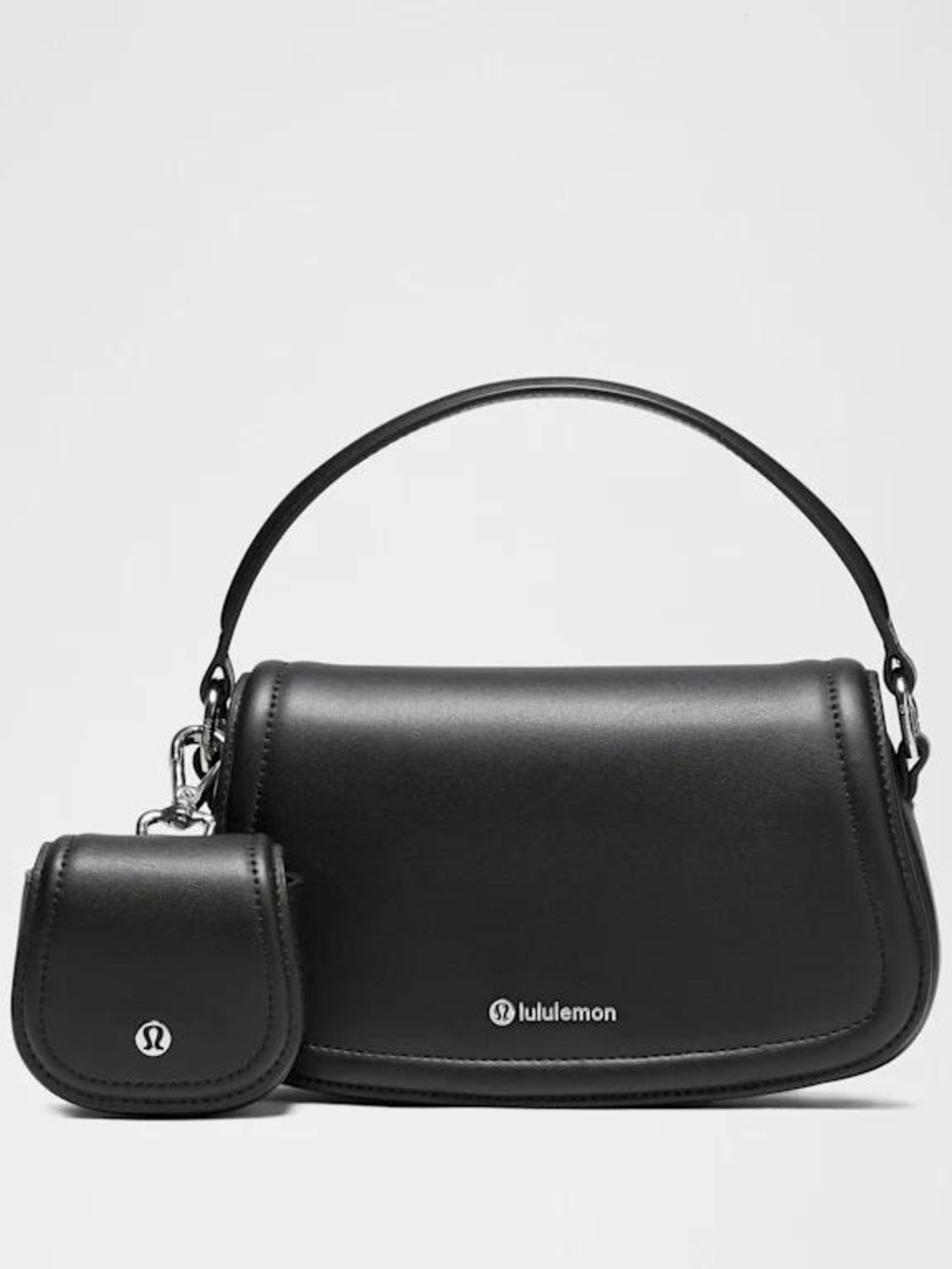 lululemon Black Leather Shoulder Bag with Detachable Mini Pouch